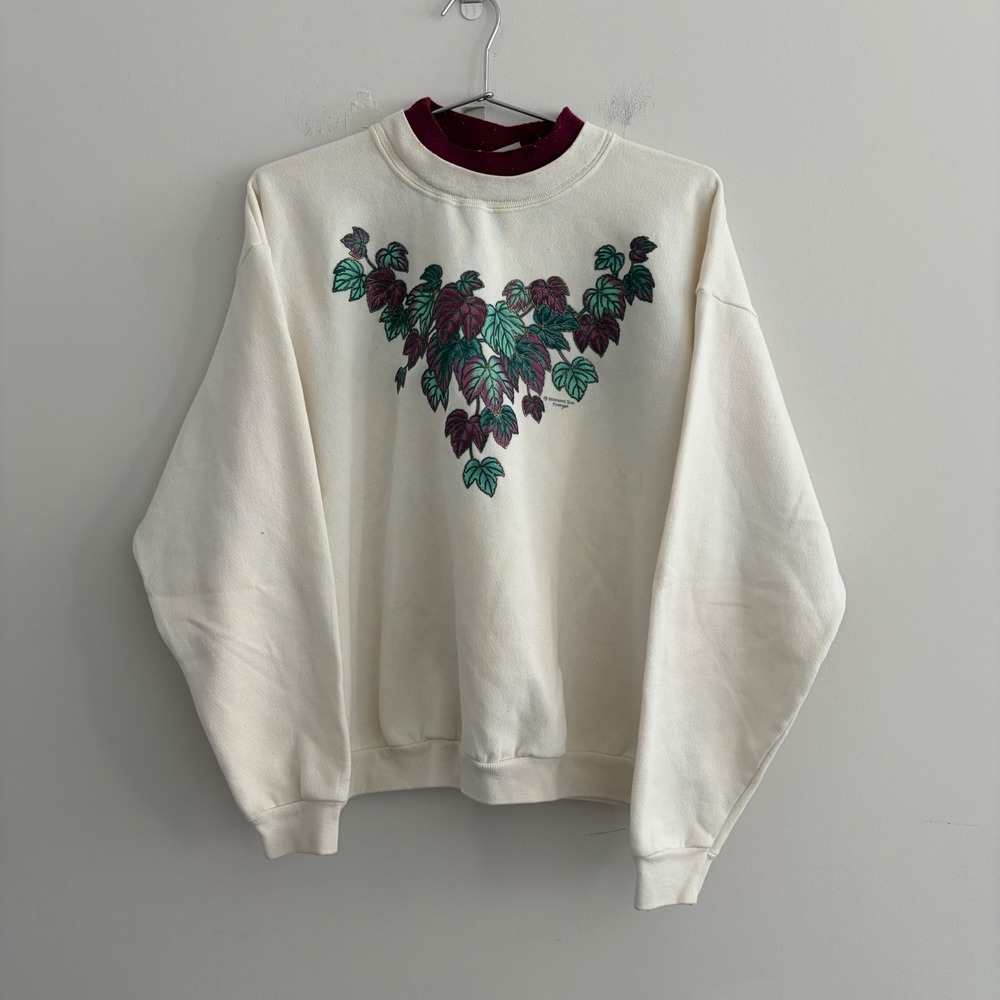 Vintage Morning Sun Ivy Graphic Sweatshirt Cream Petite Large Made in USA